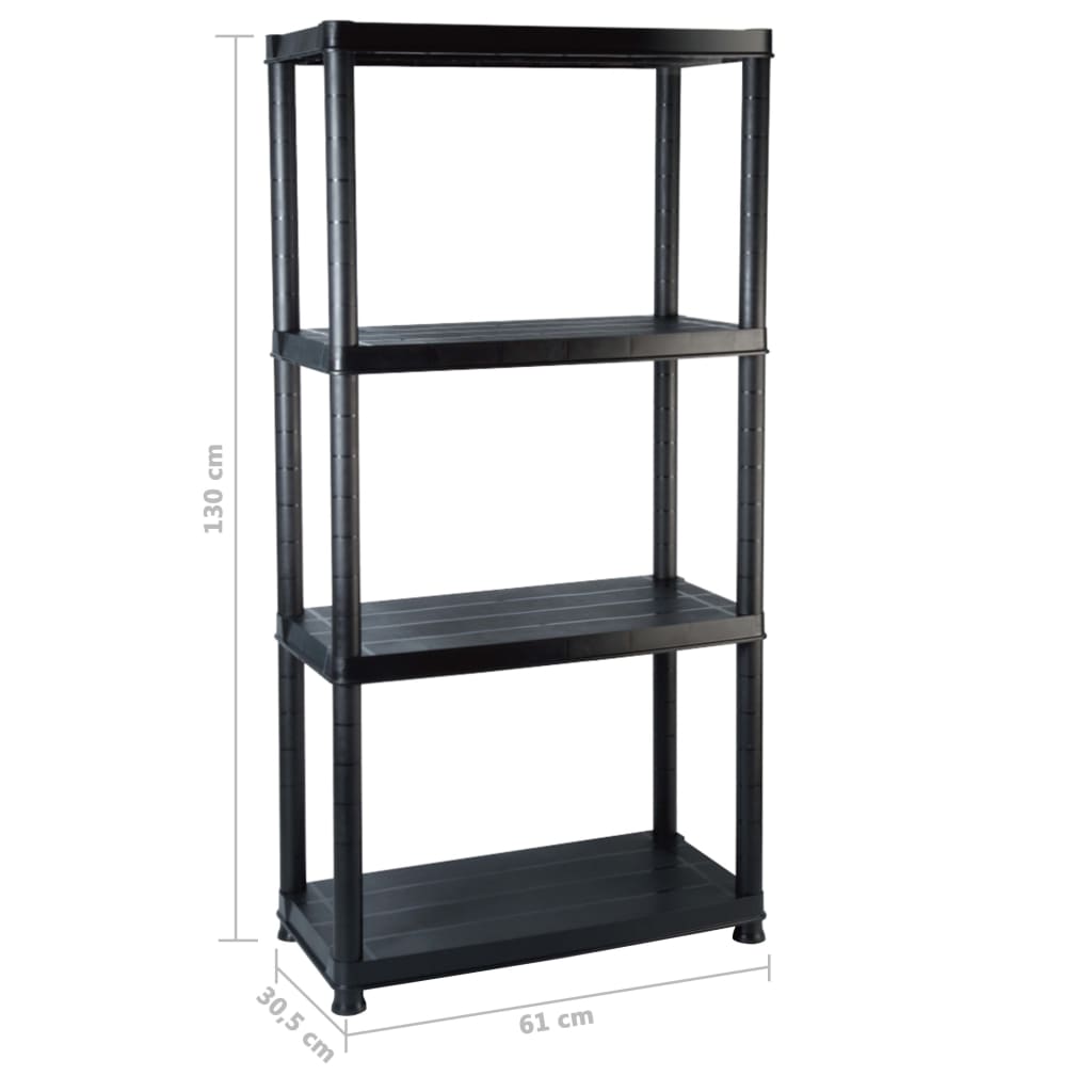 Oppbevaringshylle 4 nivåer svart 61x30,5x130 cm plast
