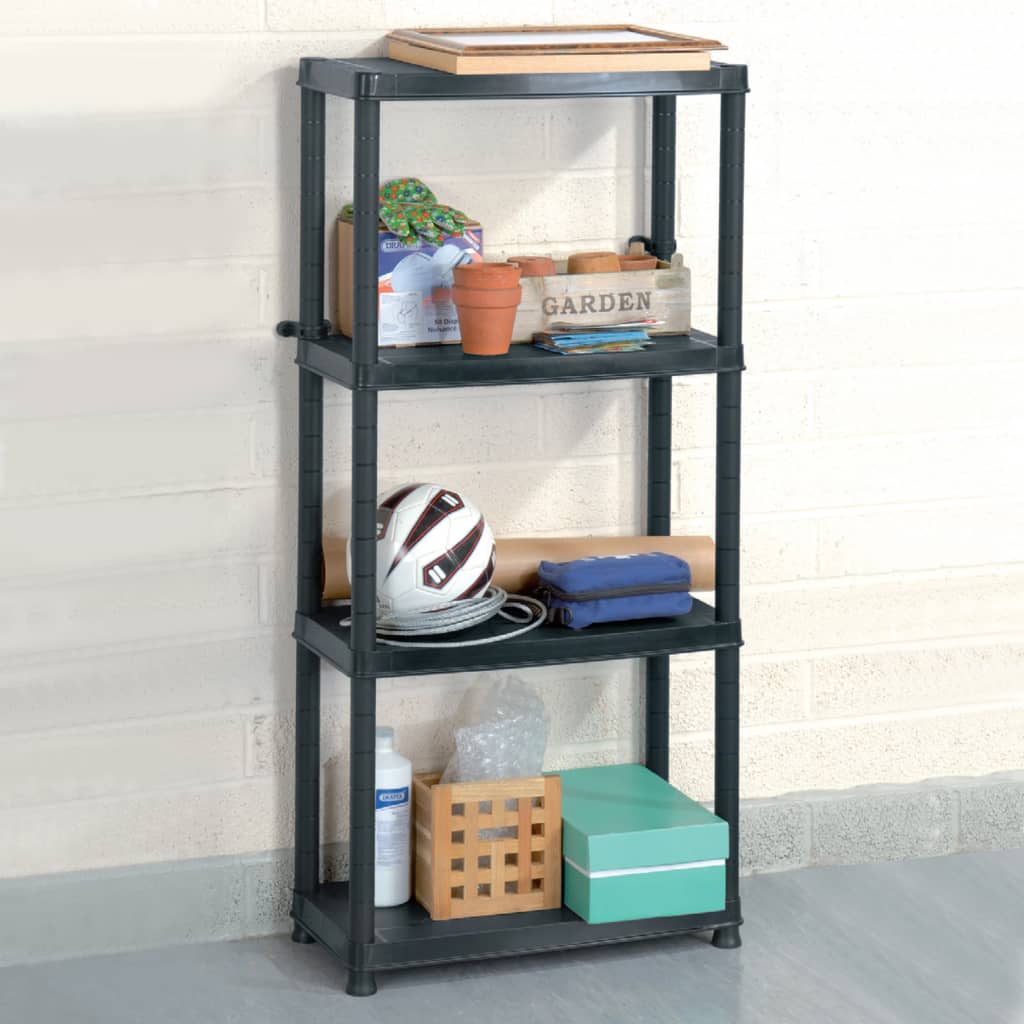 Oppbevaringshylle 4 nivåer svart 61x30,5x130 cm plast