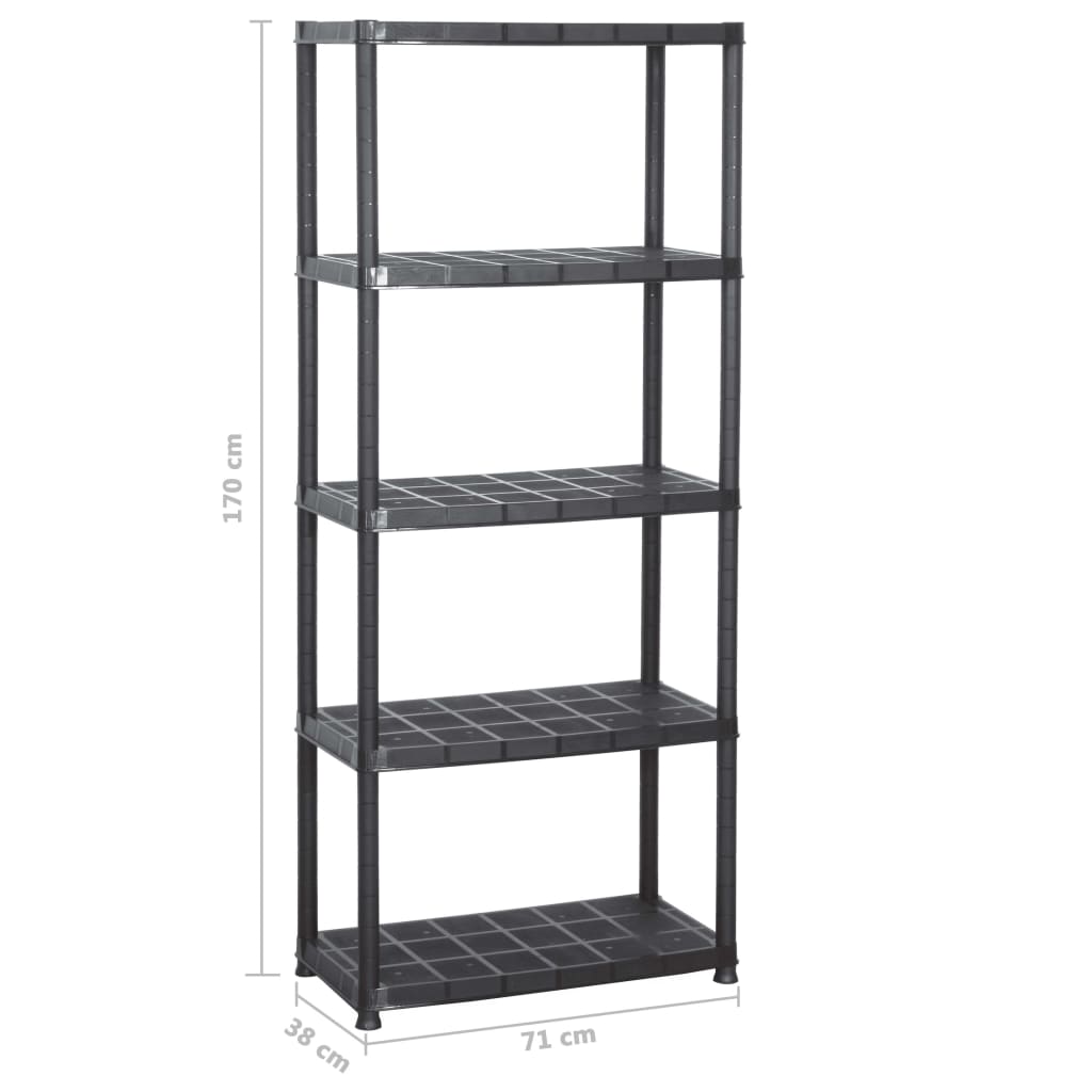 Oppbevaringshylle 5 nivåer svart 71x38x170 cm plast