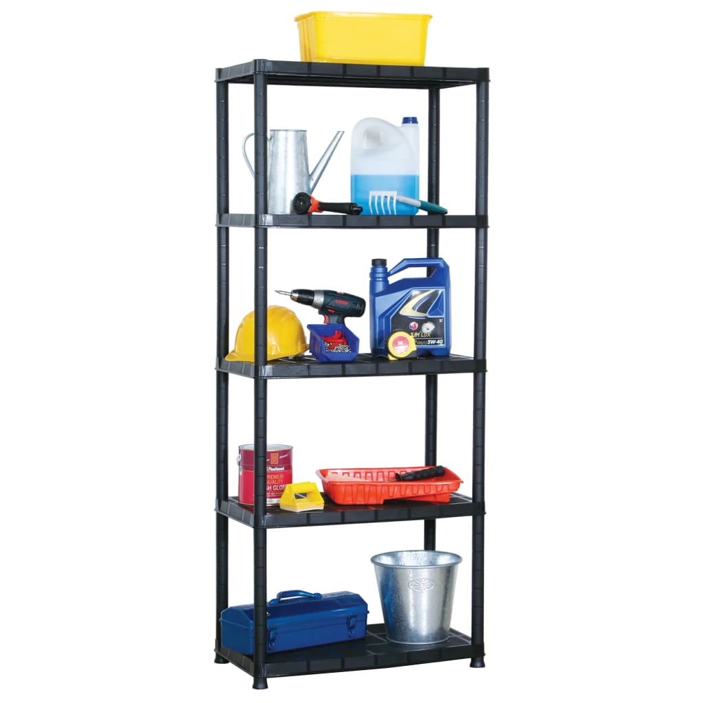 Oppbevaringshylle 5 nivåer svart 71x38x170 cm plast