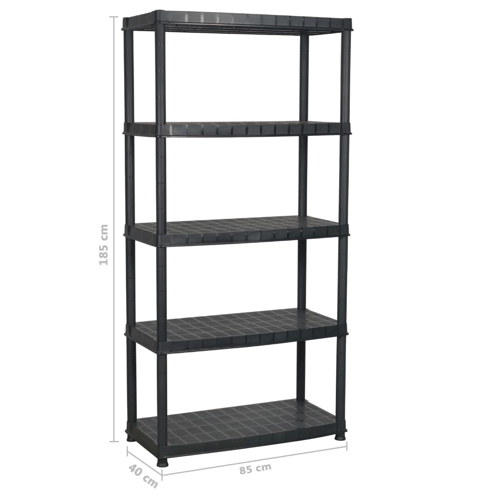 Oppbevaringshylle 5 nivåer svart 85x40x185 cm plast
