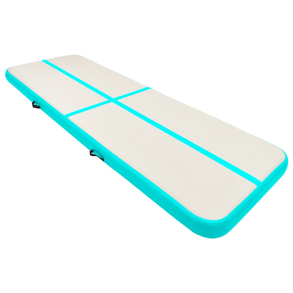 Oppblåsbar gymnastikkmatte med pumpe 300x100x15 cm PVC grønn