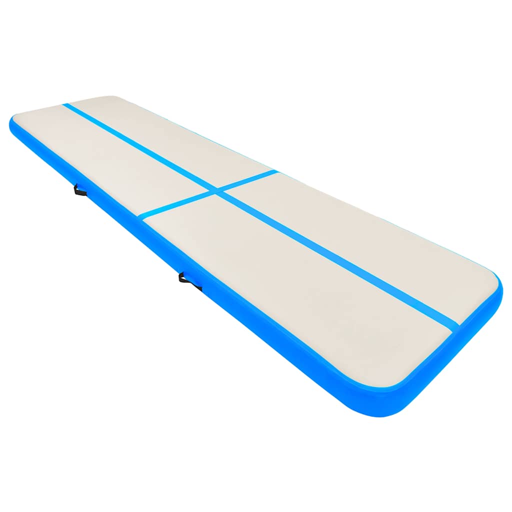 Oppblåsbar gymnastikkmatte med pumpe 600x100x15 cm PVC blå