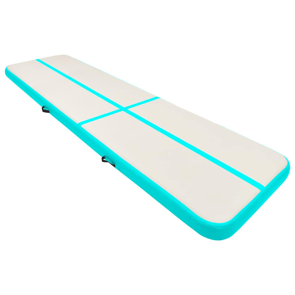 Oppblåsbar gymnastikkmatte med pumpe 600x100x15 cm PVC grønn