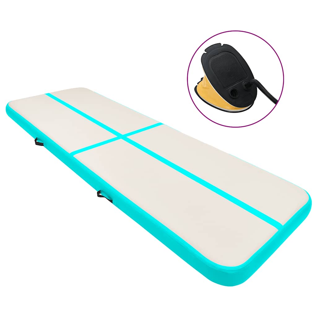 Oppblåsbar gymnastikkmatte med pumpe 700x100x15 cm PVC grønn