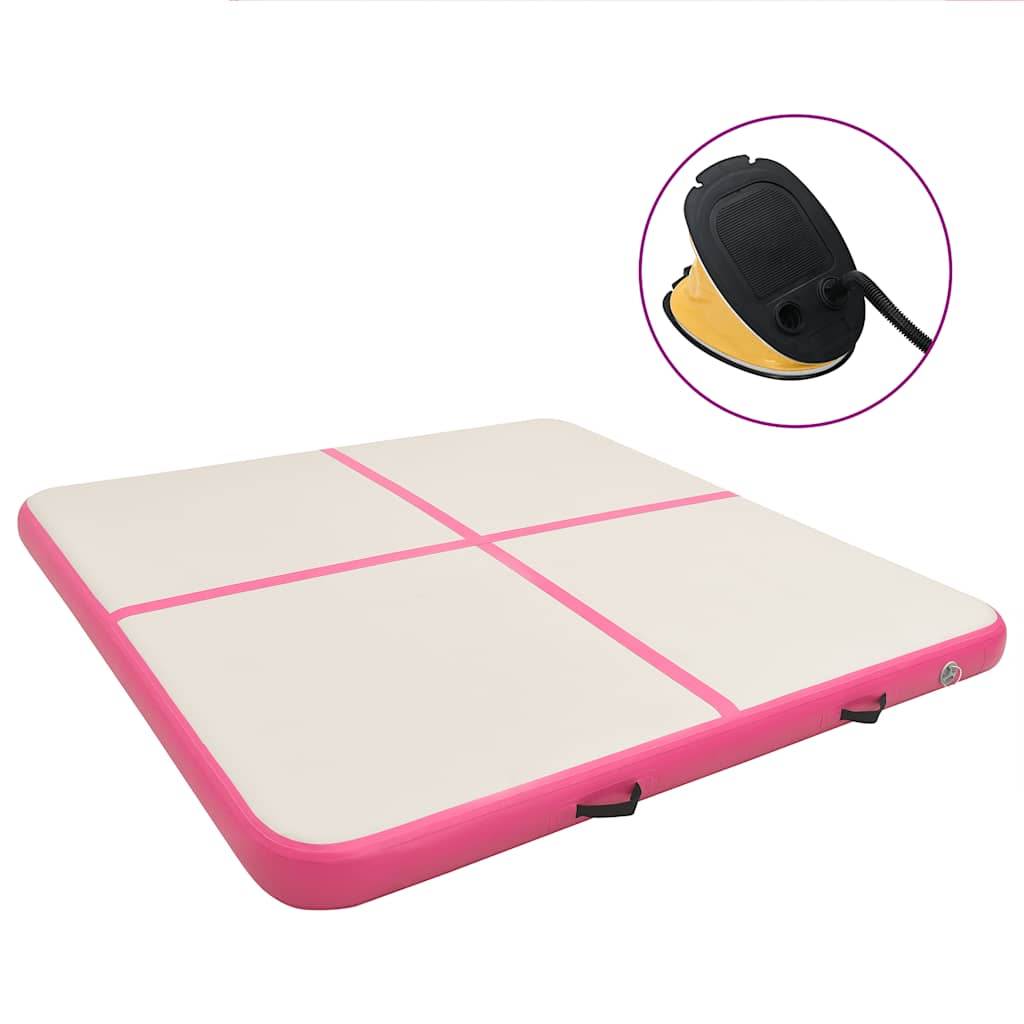Oppblåsbar gymnastikkmatte med pumpe 200x200x10 cm PVC rosa