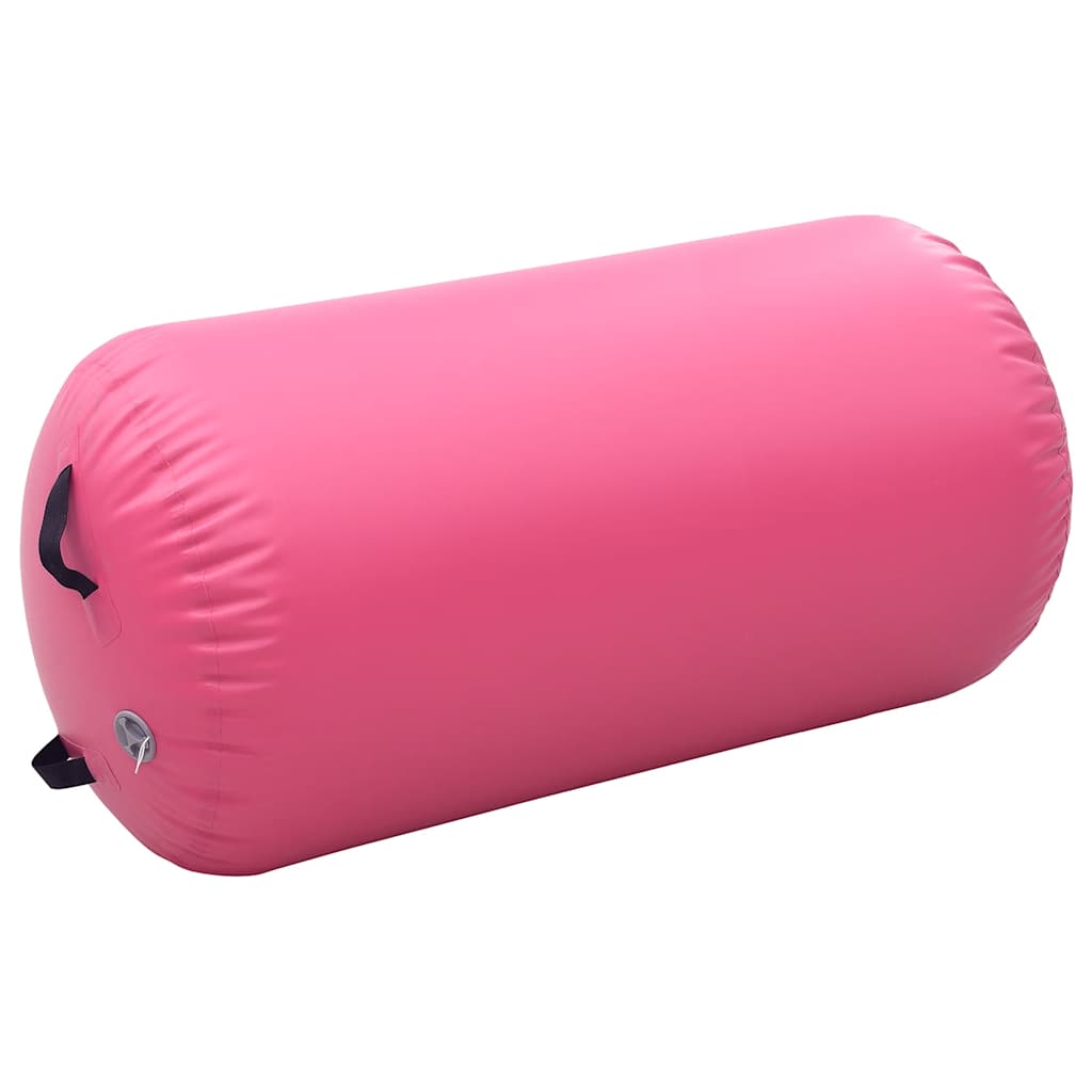 Oppblåsbar gymnastikkrull med pumpe 120x90 cm PVC rosa