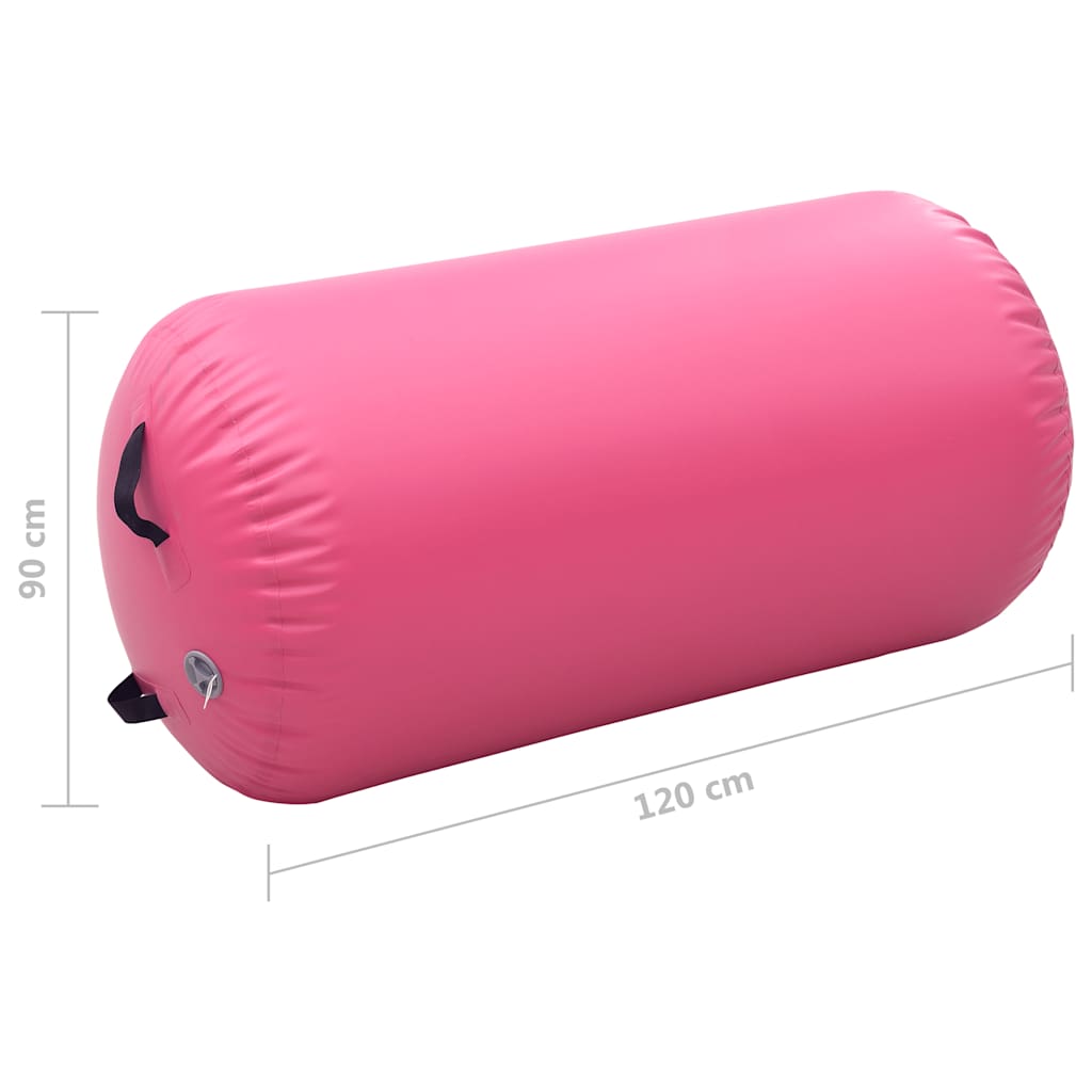 Oppblåsbar gymnastikkrull med pumpe 120x90 cm PVC rosa