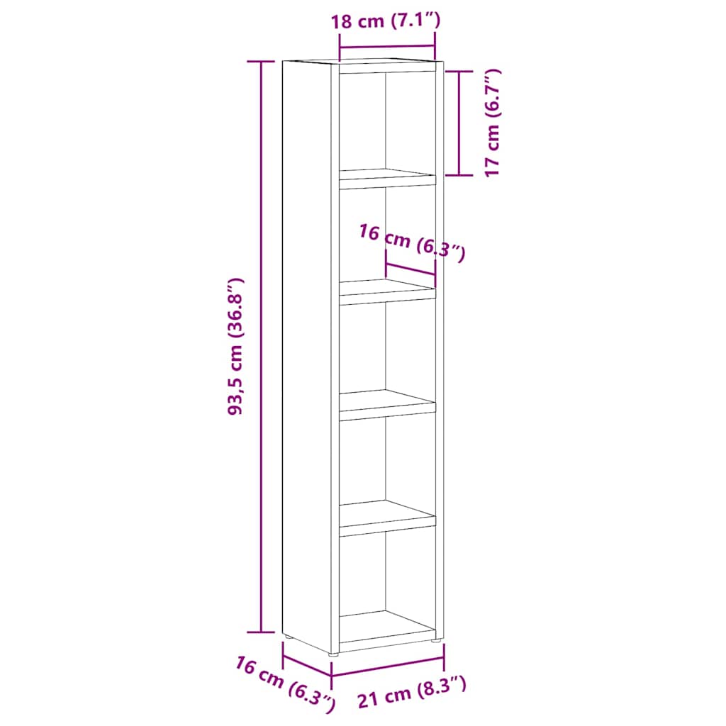 CD-skap 2 stk hvit 21x16x93,5 cm sponplate vidaXL