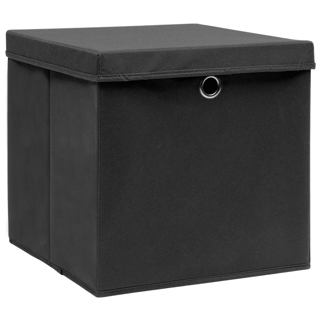 Oppbevaringsbokser med deksler 10 stk 28x28x28 cm svart