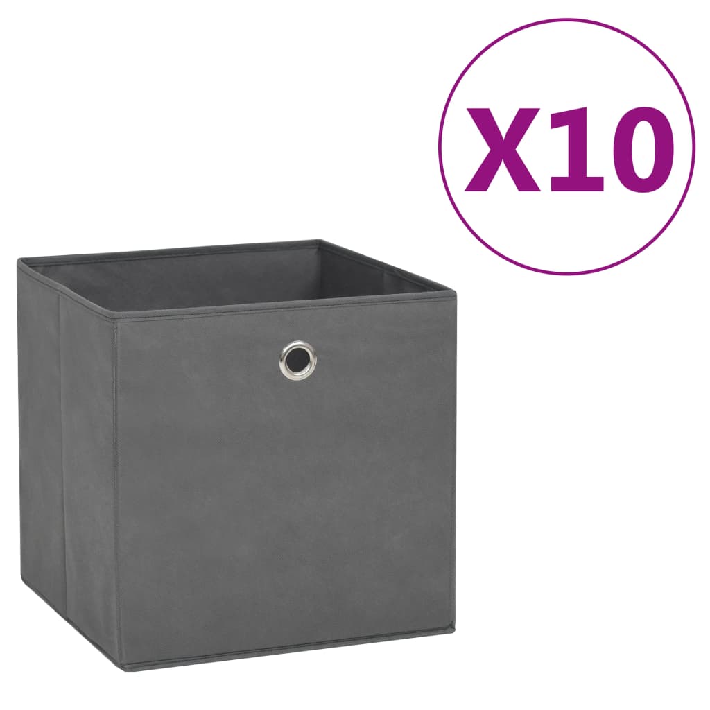 Oppbevaringsbokser 10 stk uvevd stoff 28x28x28 cm grå