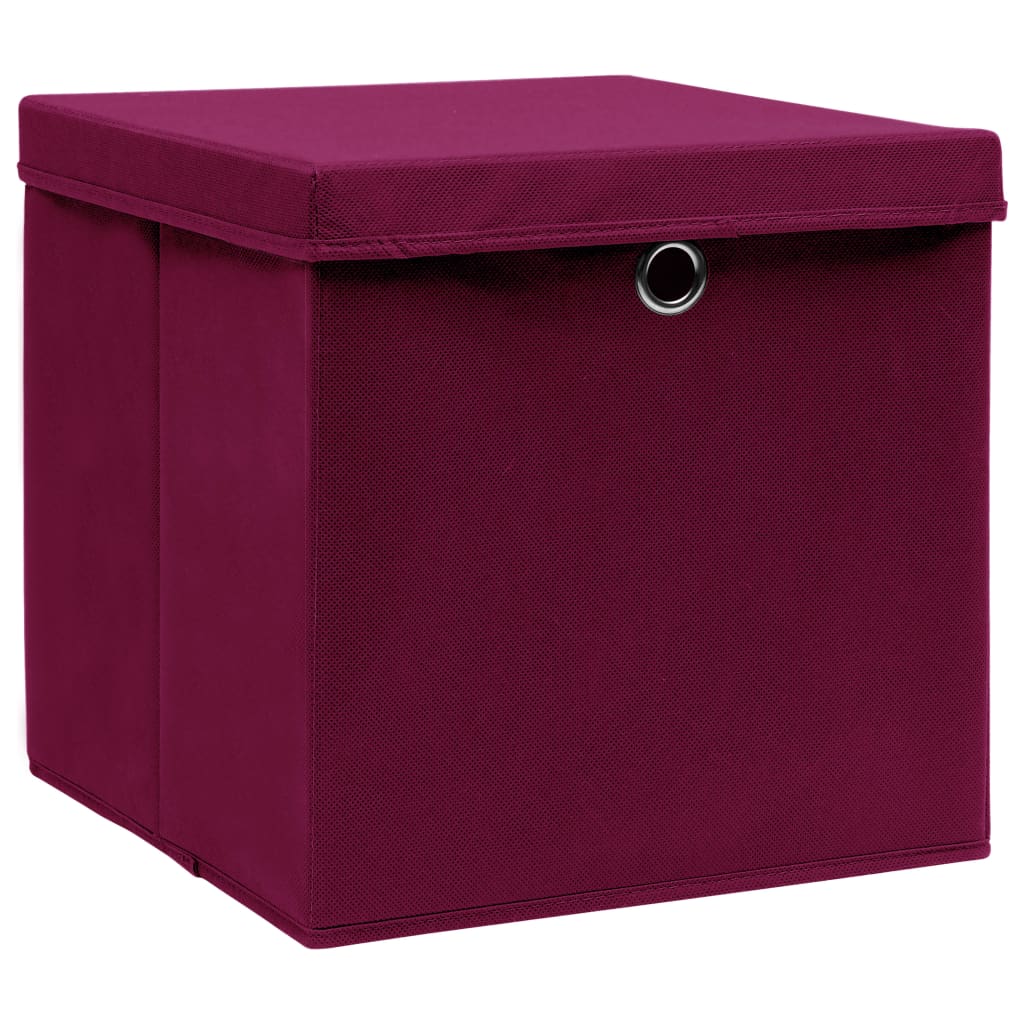 Oppbevaringsbokser med deksler 10 stk 28x28x28 cm mørkerød