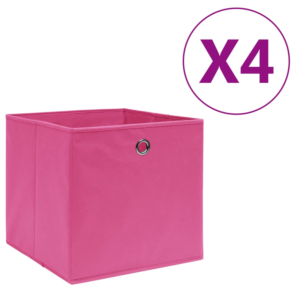 Oppbevaringsbokser 4 stk uvevd stoff 28x28x28 cm rosa
