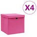 Oppbevaringsbokser med deksler 4 stk 28x28x28 cm rosa