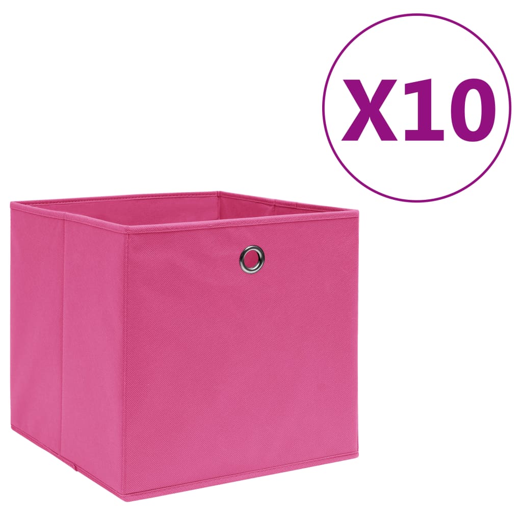 Oppbevaringsbokser 10 stk uvevd stoff 28x28x28 cm rosa vidaXL