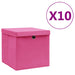 Oppbevaringsbokser med deksler 10 stk 28x28x28 cm rosa