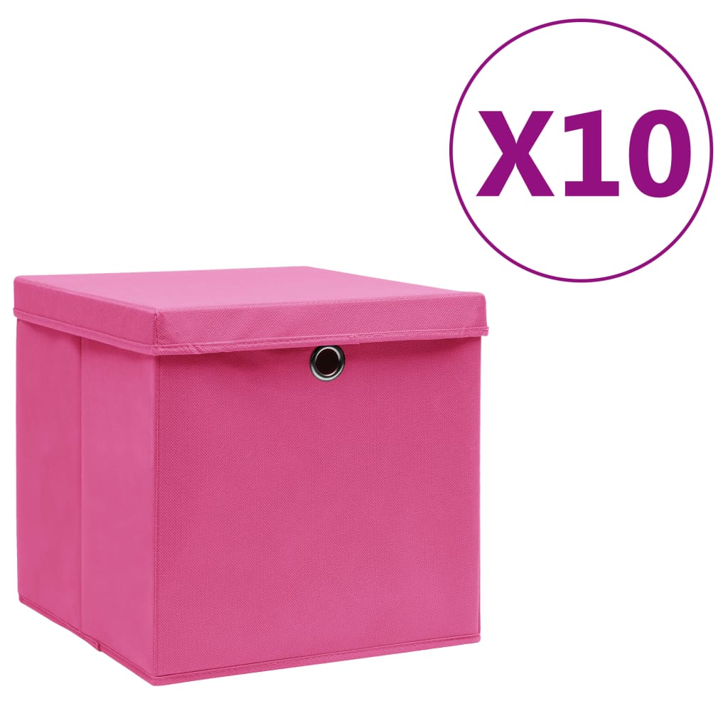Oppbevaringsbokser med deksler 10 stk 28x28x28 cm rosa
