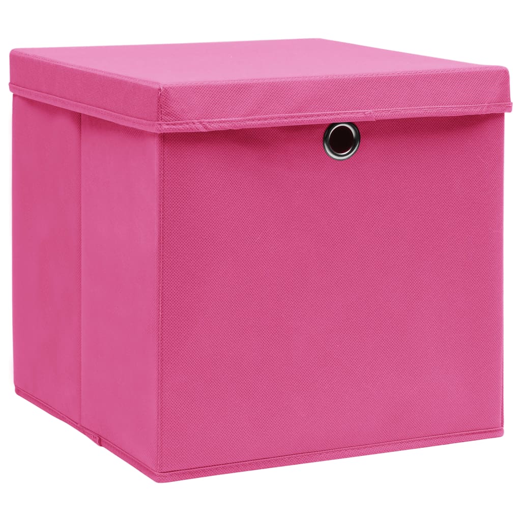 Oppbevaringsbokser med deksler 10 stk 28x28x28 cm rosa