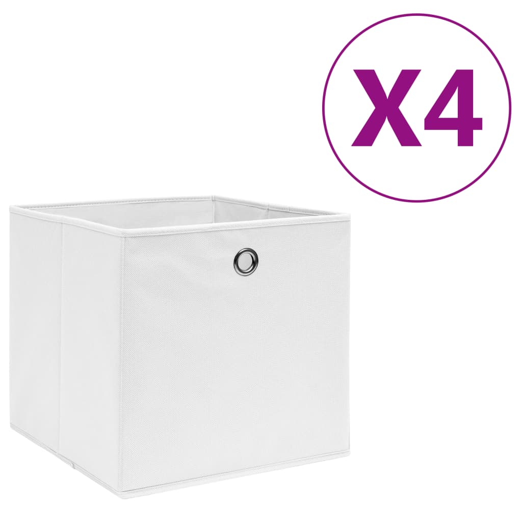 Oppbevaringsbokser 4 stk uvevd stoff 28x28x28 cm hvit