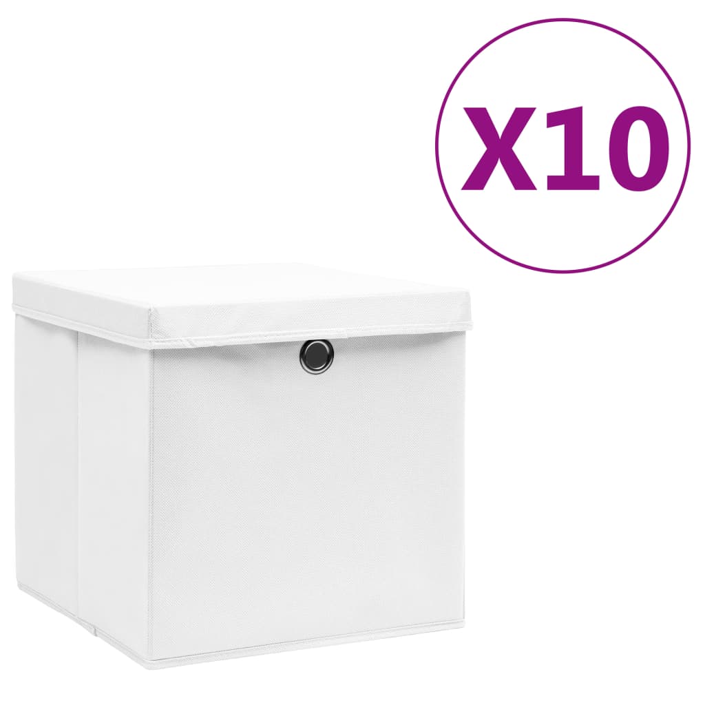 Oppbevaringsbokser med deksler 10 stk 28x28x28 cm hvit