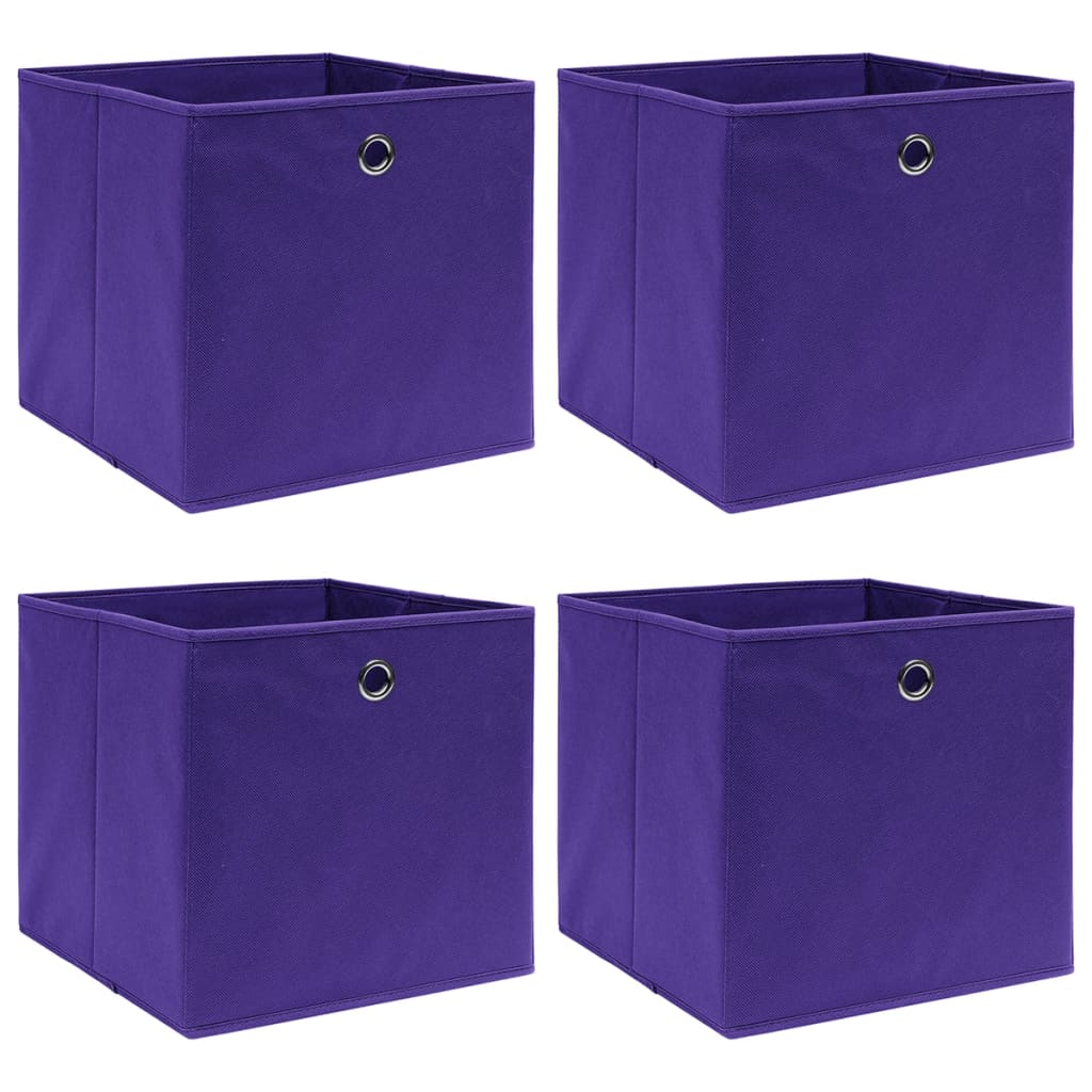 Oppbevaringsbokser 4 stk uvevd stoff 28x28x28 cm lilla