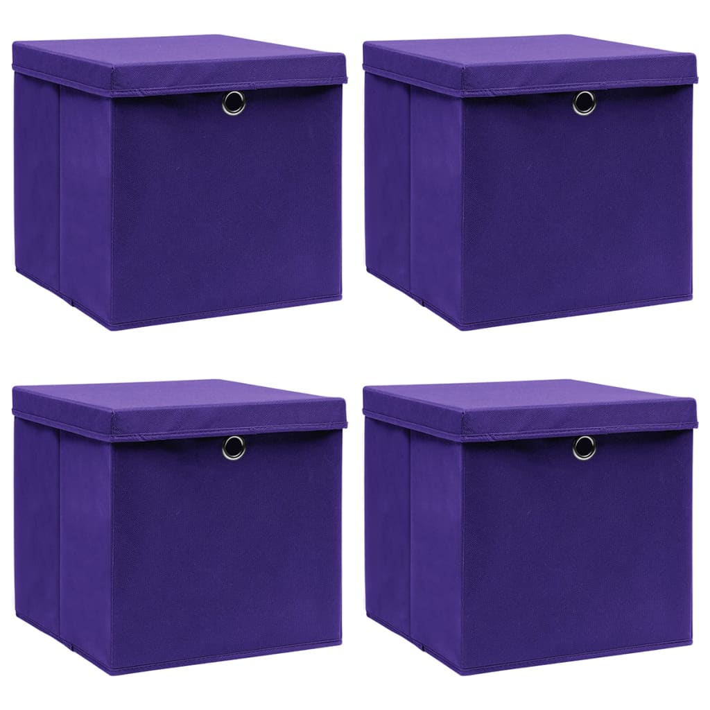 Oppbevaringsbokser med deksler 4 stk 28x28x28 cm lilla