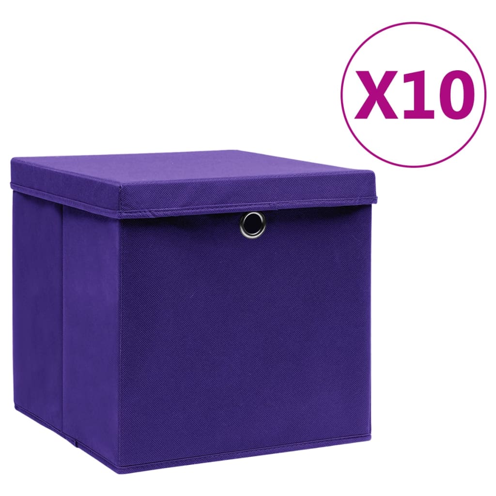 Oppbevaringsbokser med deksler 10 stk 28x28x28 cm lilla
