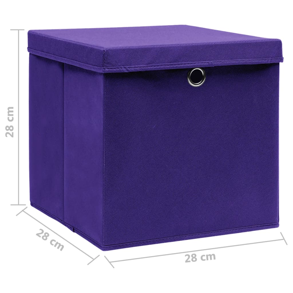 Oppbevaringsbokser med deksler 10 stk 28x28x28 cm lilla