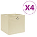 Oppbevaringsbokser 4 stk uvevd stoff 28x28x28 cm kremhvit