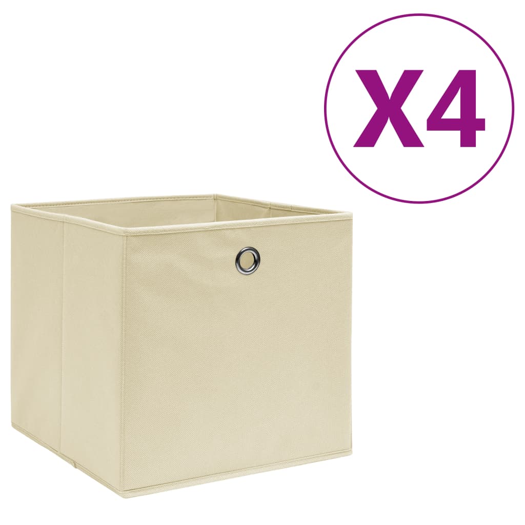 Oppbevaringsbokser 4 stk uvevd stoff 28x28x28 cm kremhvit