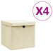 Oppbevaringsbokser med deksler 4 stk 28x28x28 cm kremhvit