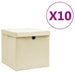 Oppbevaringsbokser med deksler 10 stk 28x28x28 cm kremhvit