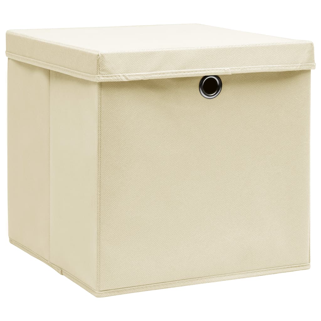 Oppbevaringsbokser med deksler 10 stk 28x28x28 cm kremhvit