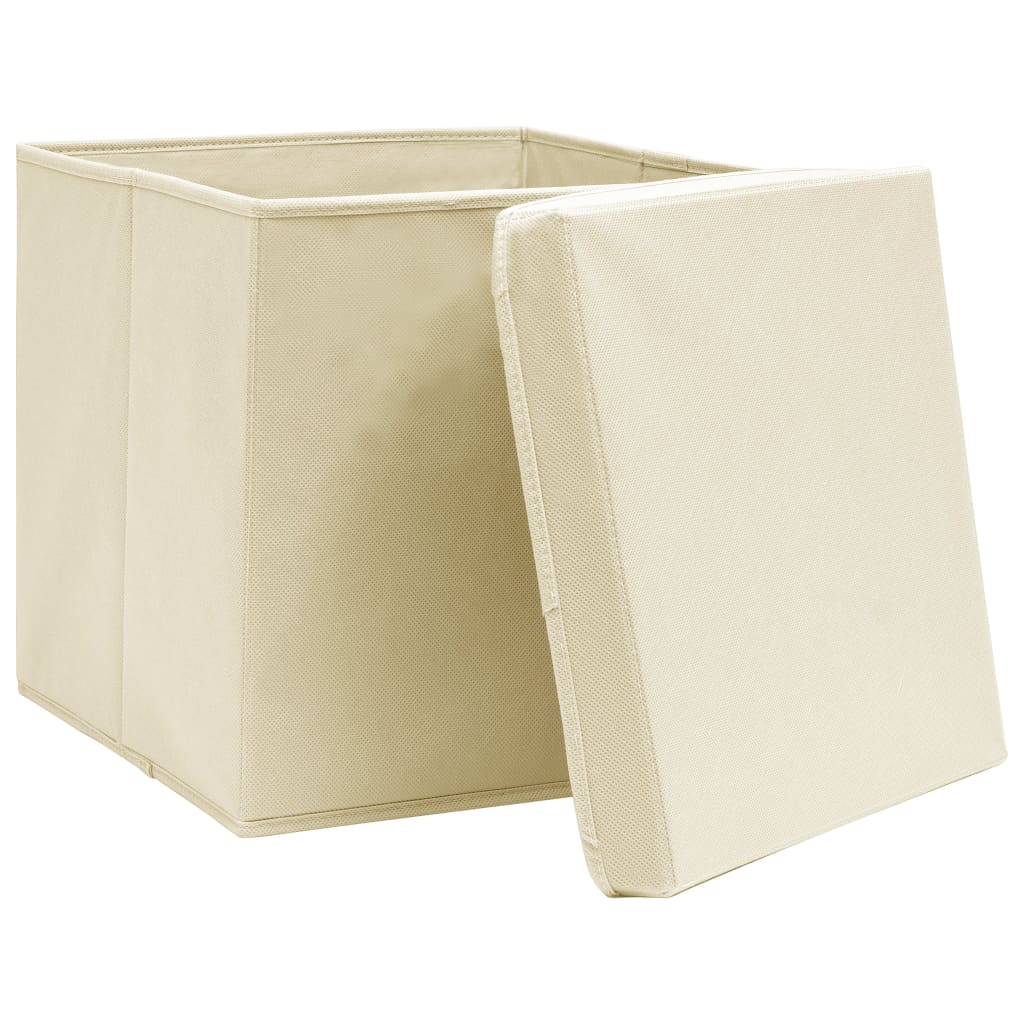 Oppbevaringsbokser med deksler 10 stk 28x28x28 cm kremhvit