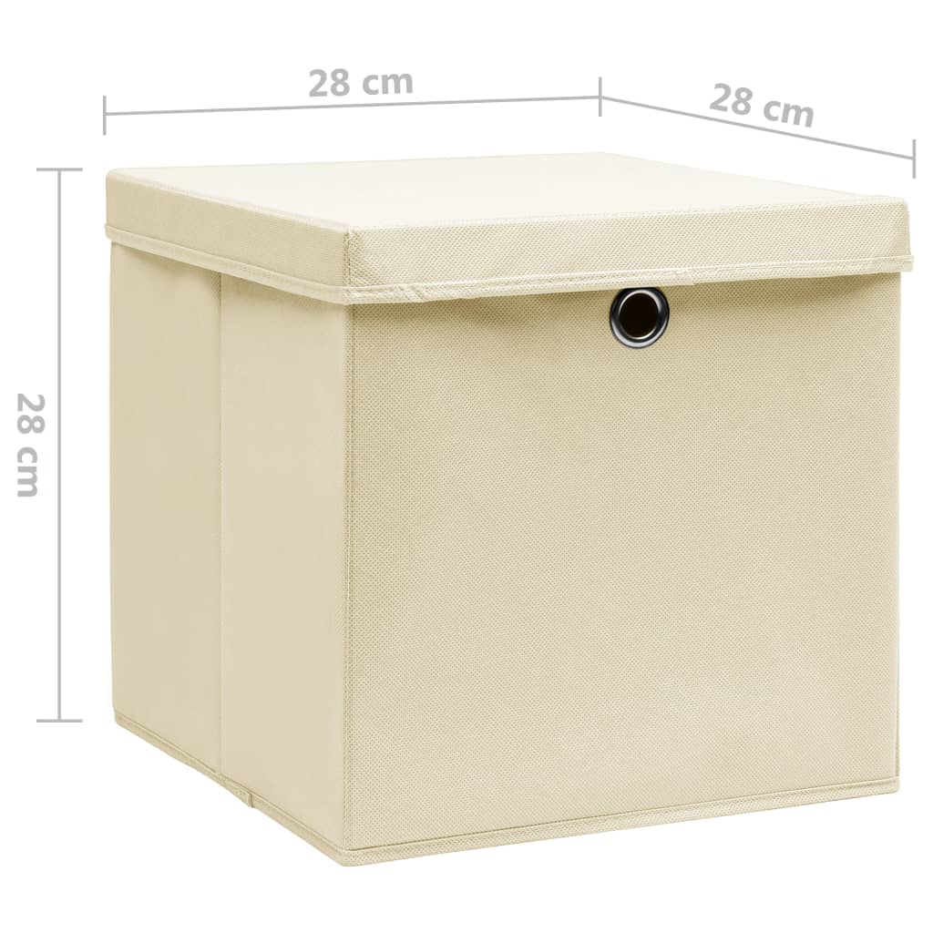 Oppbevaringsbokser med deksler 10 stk 28x28x28 cm kremhvit