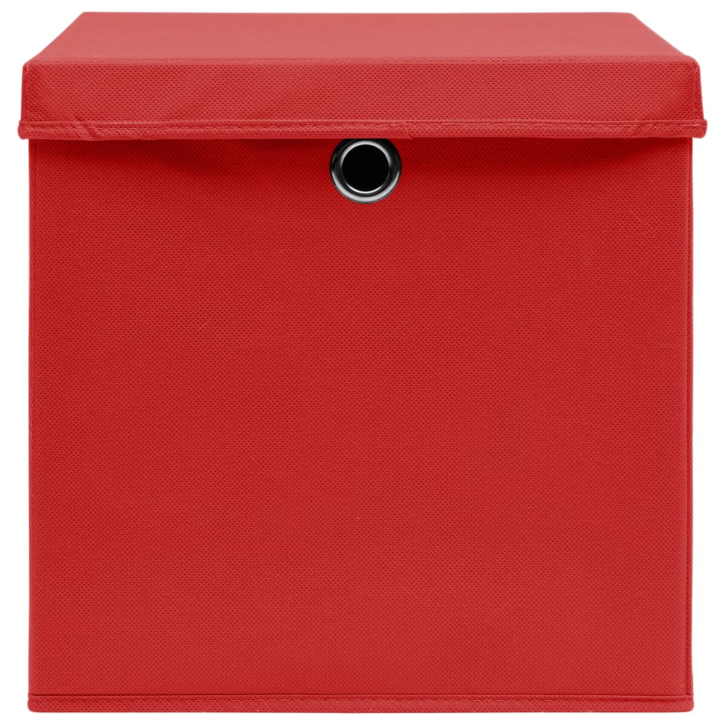 Oppbevaringsbokser med deksler 10 stk 28x28x28 cm rød