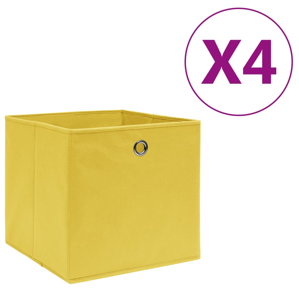 Oppbevaringsbokser 4 stk uvevd stoff 28x28x28 cm gul