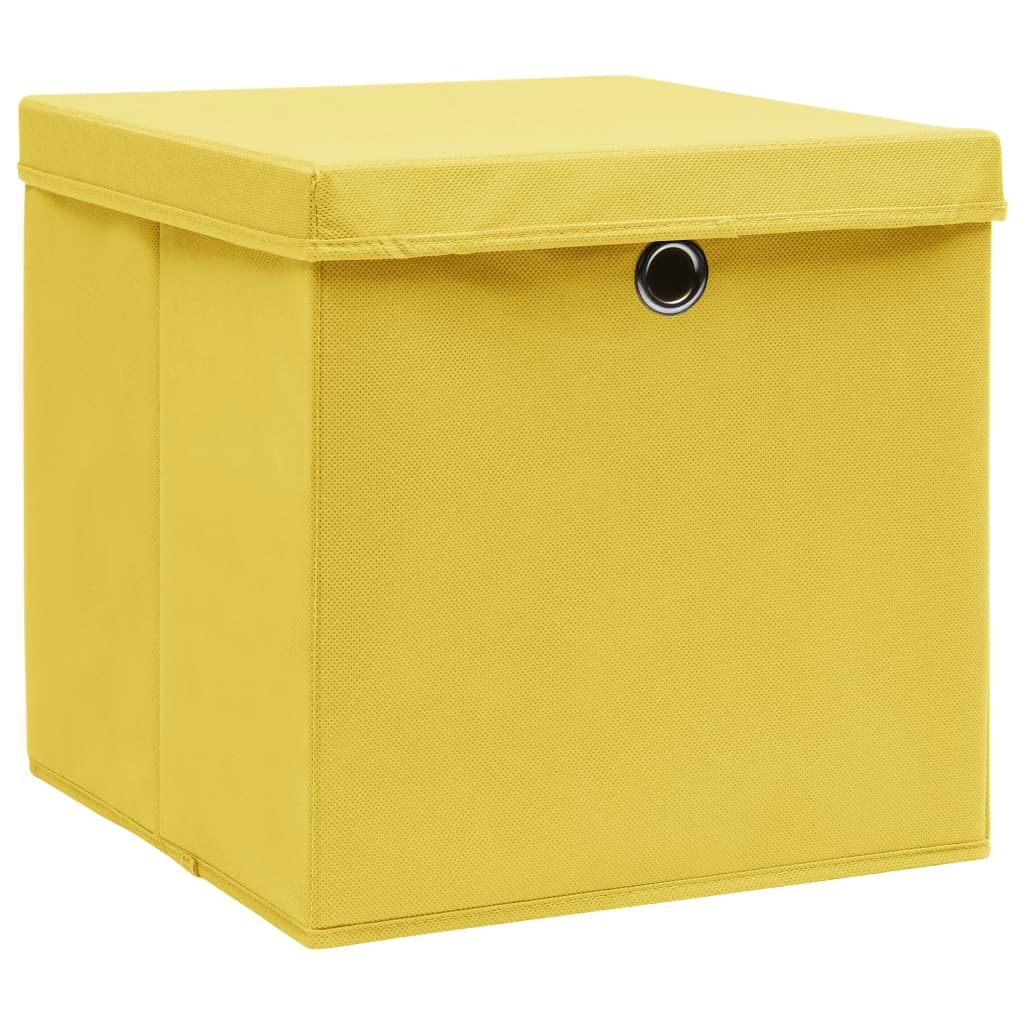 Oppbevaringsbokser med deksler 10 stk 28x28x28 cm gul