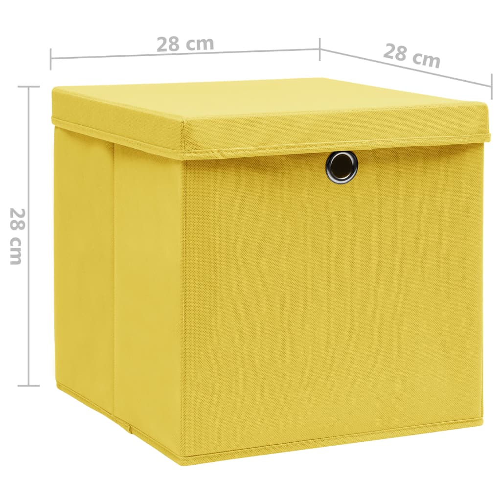 Oppbevaringsbokser med deksler 10 stk 28x28x28 cm gul
