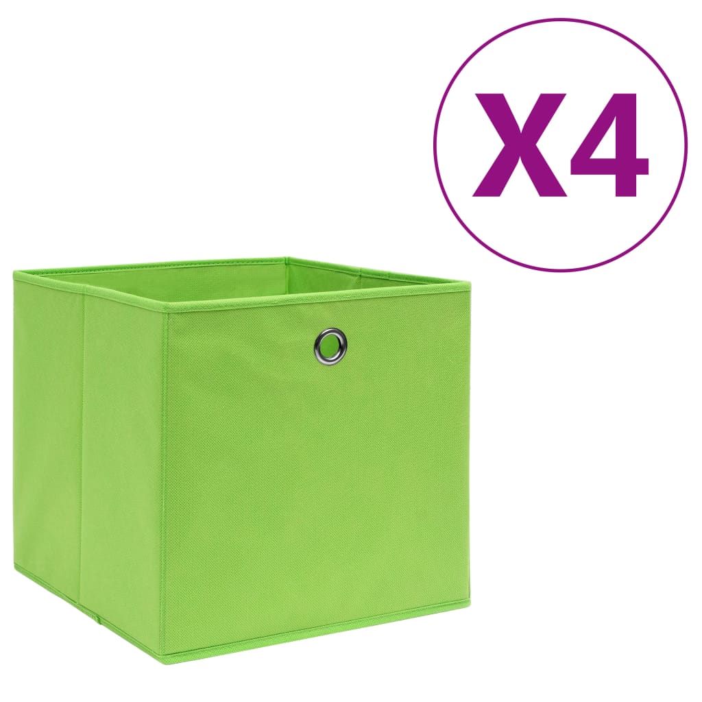 Oppbevaringsbokser 4 stk uvevd stoff 28x28x28 cm grønn