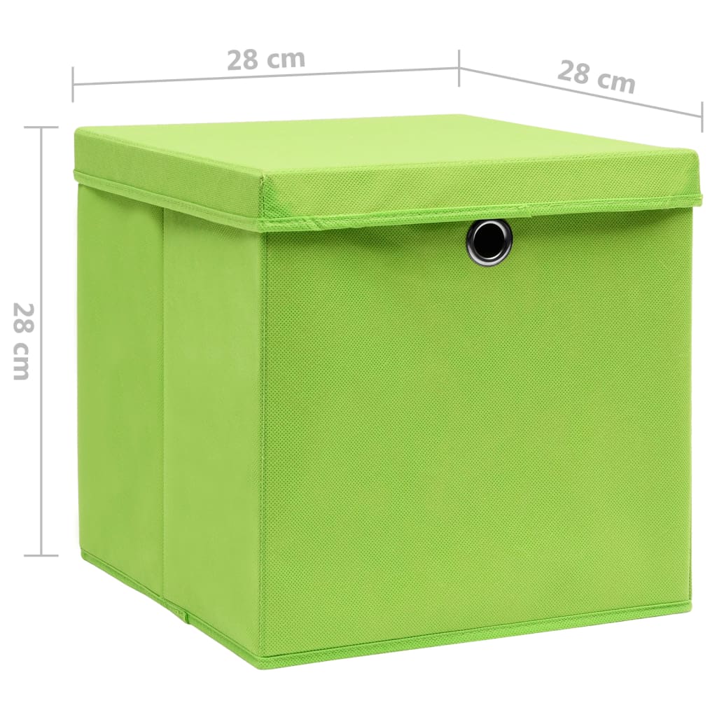 Oppbevaringsbokser med deksler 4 stk 28x28x28 cm grønn