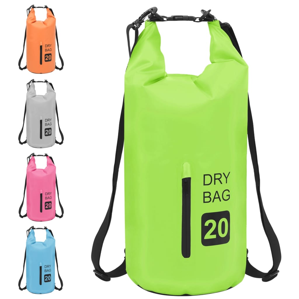 Tørrsekk med glidelås grønn 20 L PVC
