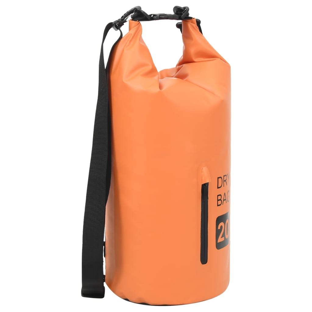 Tørrsekk med glidelås oransje 20 L PVC
