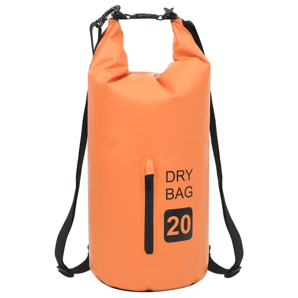 Tørrsekk med glidelås oransje 20 L PVC