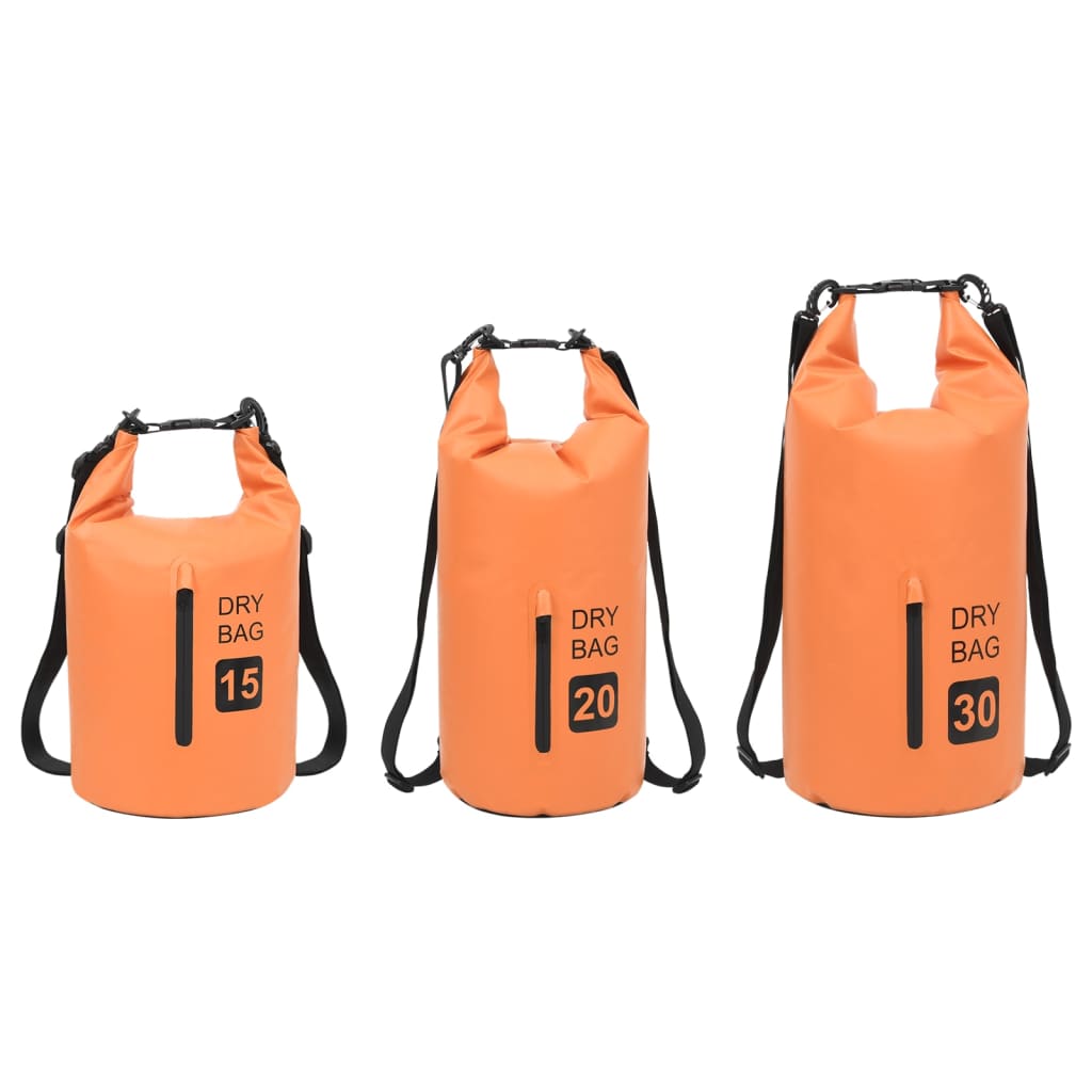Tørrsekk med glidelås oransje 20 L PVC
