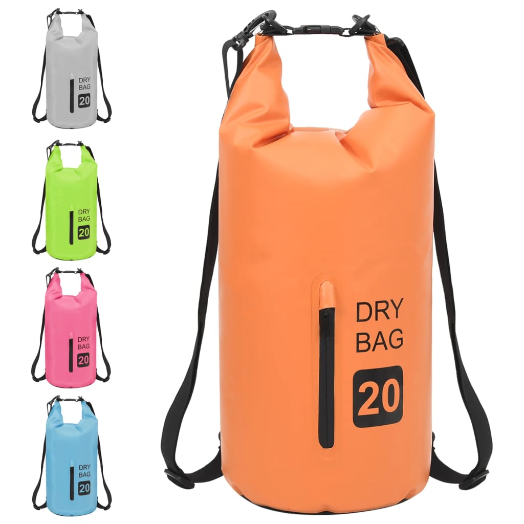 Tørrsekk med glidelås oransje 20 L PVC