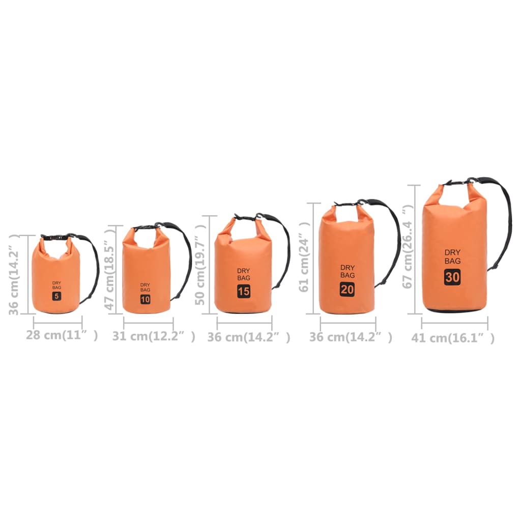 Tørrsekk oransje 15 L PVC