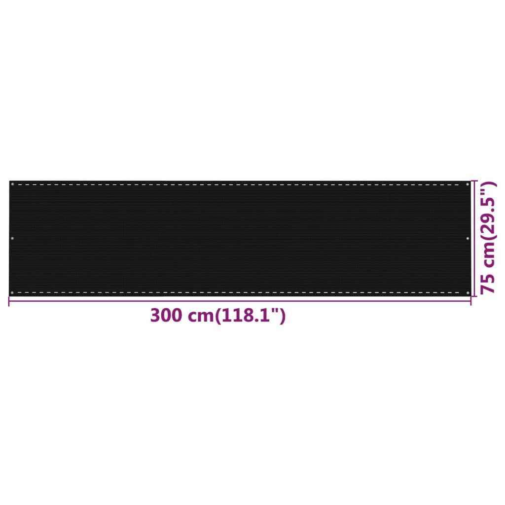 Balkongskjerm svart 75x300 cm HDPE