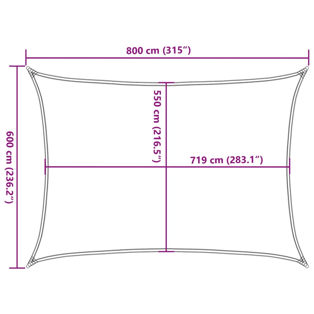 Solseil 160 g/m² rektangulær blå 6x8 m HDPE