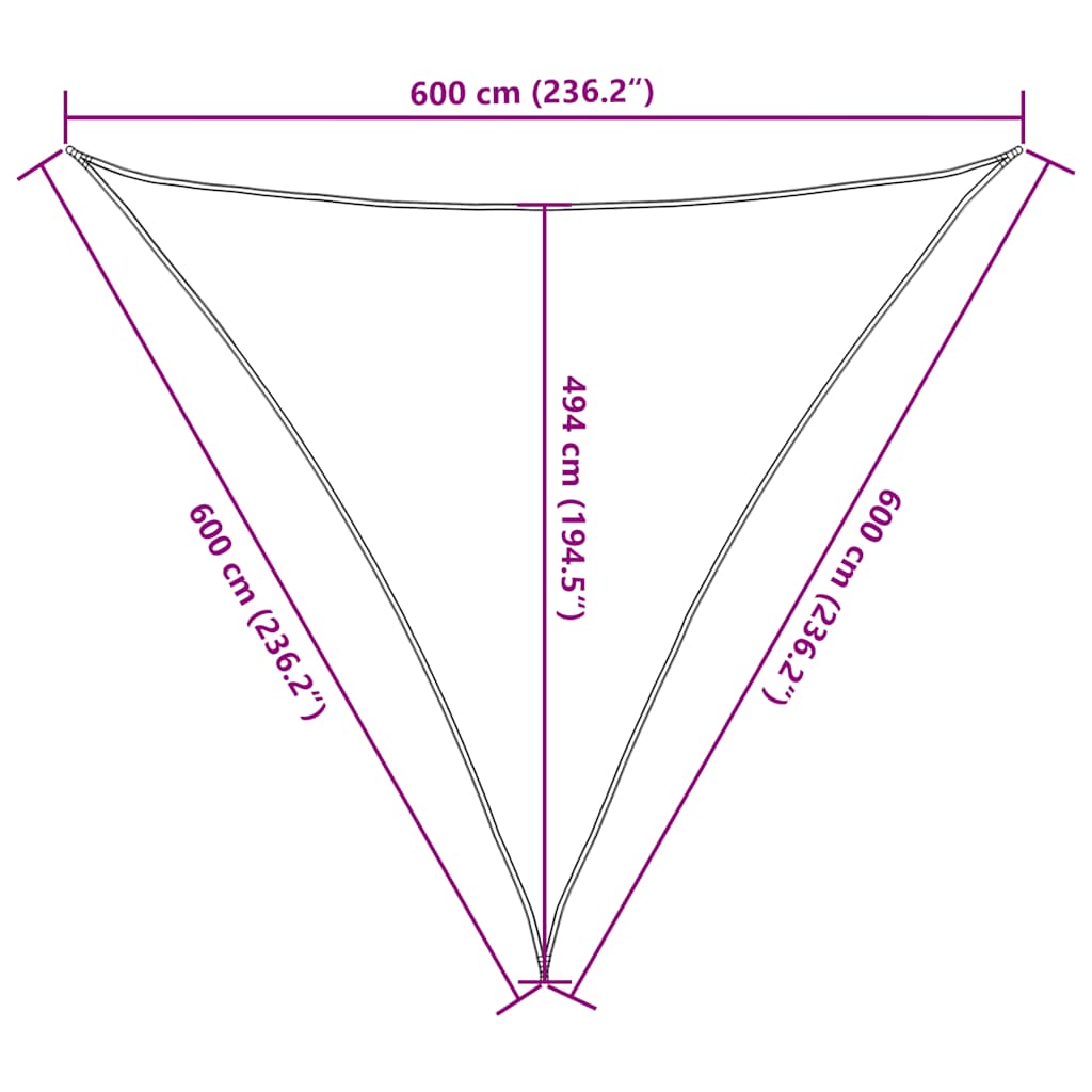 Solseil 160 g/m² trekantet blå 6x6x6 m HDPE
